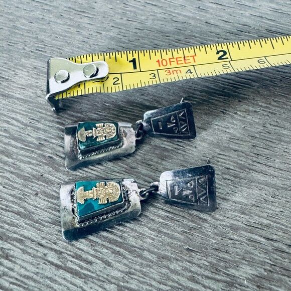 Vintage 925 Sterling Silver Tribal Aztec Earrings - Picture 3 of 4